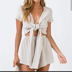 Princess Polly Ragnar Tie Front Romper Beige